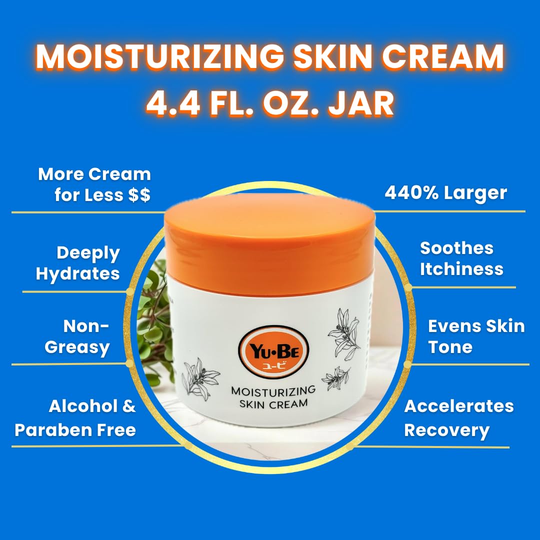 Yu-Be Moisturizing Skin Cream 4.4 Fl. Oz. Jar I Deeply Hydrating Non-Greasy Moisturizer for Dry Skin I Soothing Camphor Calms, Cools, & Relieves Skin I Vitamins Nourish, Repair & Rejuvenate