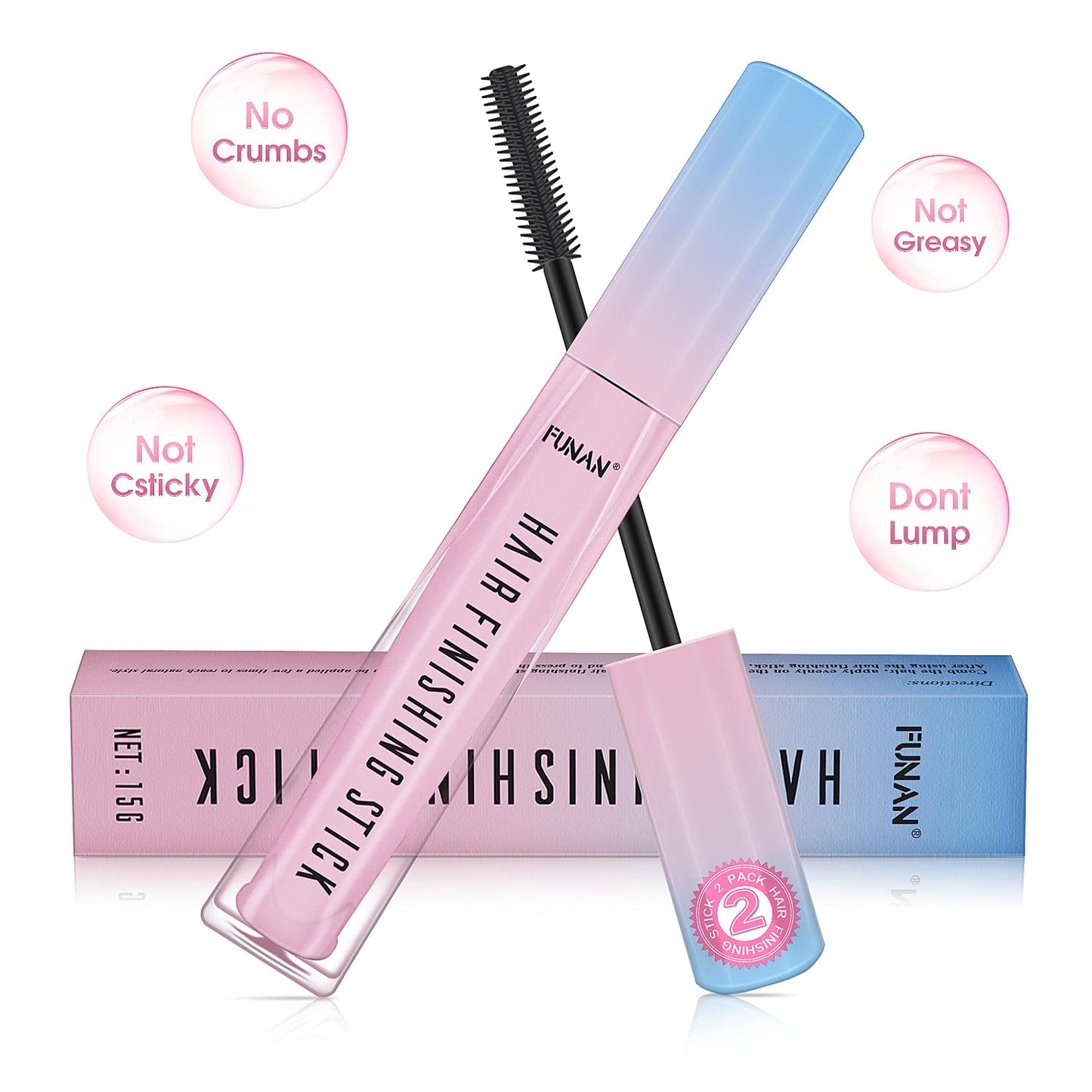 FUNAN Hair Finishing Stick 2 Pack, Flyaway Feel Stick Hair, Small Broken Hairs Finishing Cream, Non-Greasy and Non-Sticky