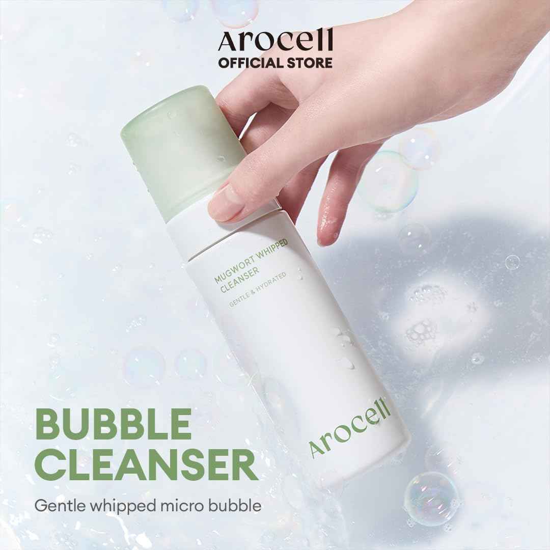 AROCELL Mugwort Whipped Micro Bubble Foaming Cleanser 150ml/5.07 Fl Oz – Korean Gentle Face Wash, Hydrating Makeup Remover, Moisturizing Mild Cleanser with Hyaluronic Acid for Sensitive Skin
