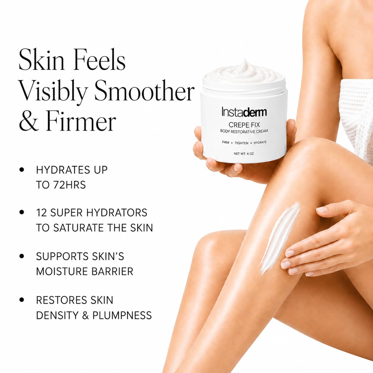 Instaderm Crepe Fix Body Cream – Anti-Aging Moisturizer for Neck & Body – Improve the Appearance of Thinning Aged Crepey Skin, Wrinkles & Dryness. Support Skins Natural Elastin & Collagen Production.
