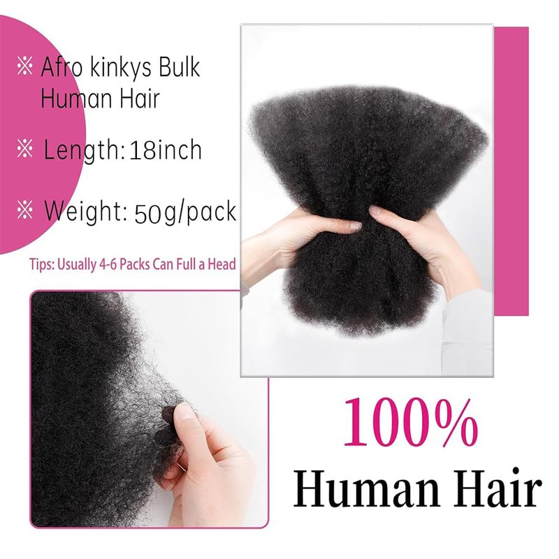 Afro Kinkys Bulk Human Hair 2 Bundles 18 Inch Kinky Curly Bundles Human Braiding Hair For Mini Twist Repair Locs Braiding, 100% Human Crochet Hair 1B Color (1b, 18 inch)