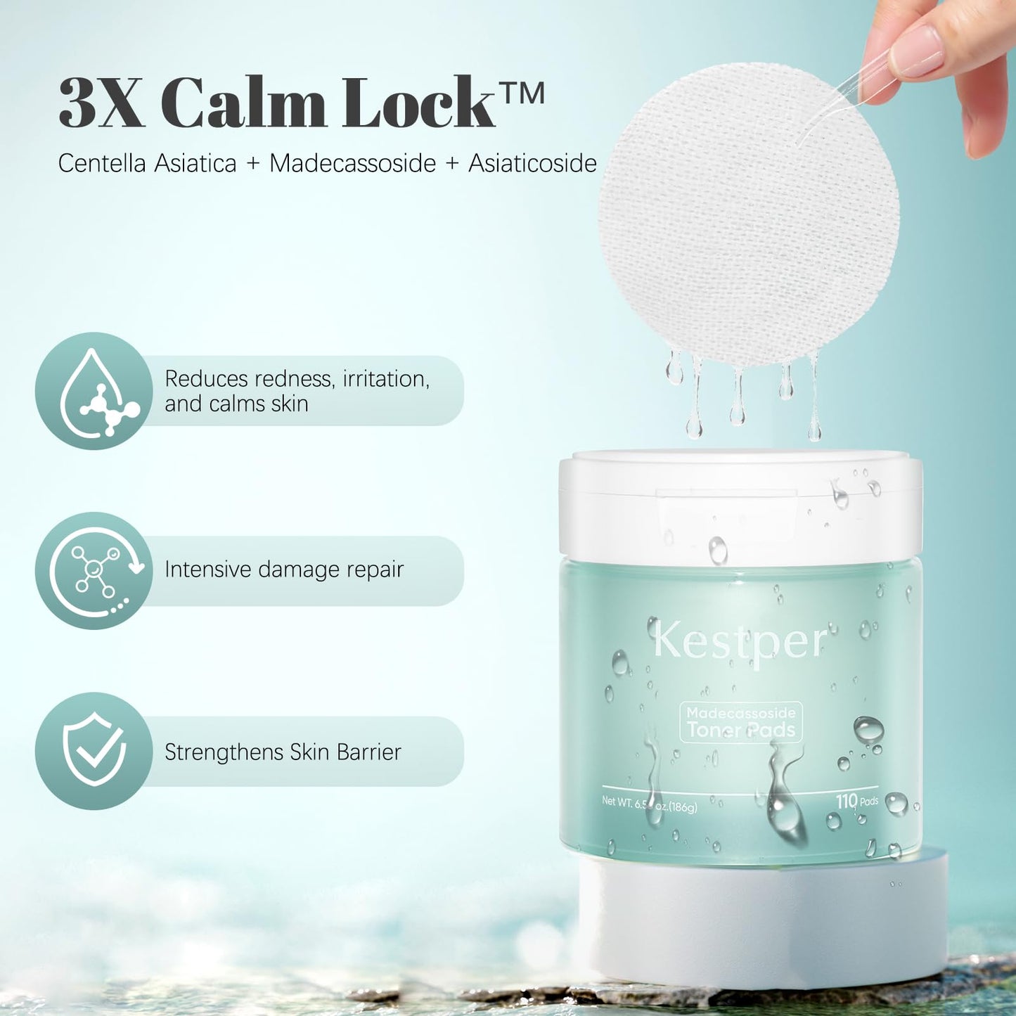 Madecassoside Soothing Toner Pad,Facial Toner, Blemish Pads, Vegan Gauze Tencel Pads