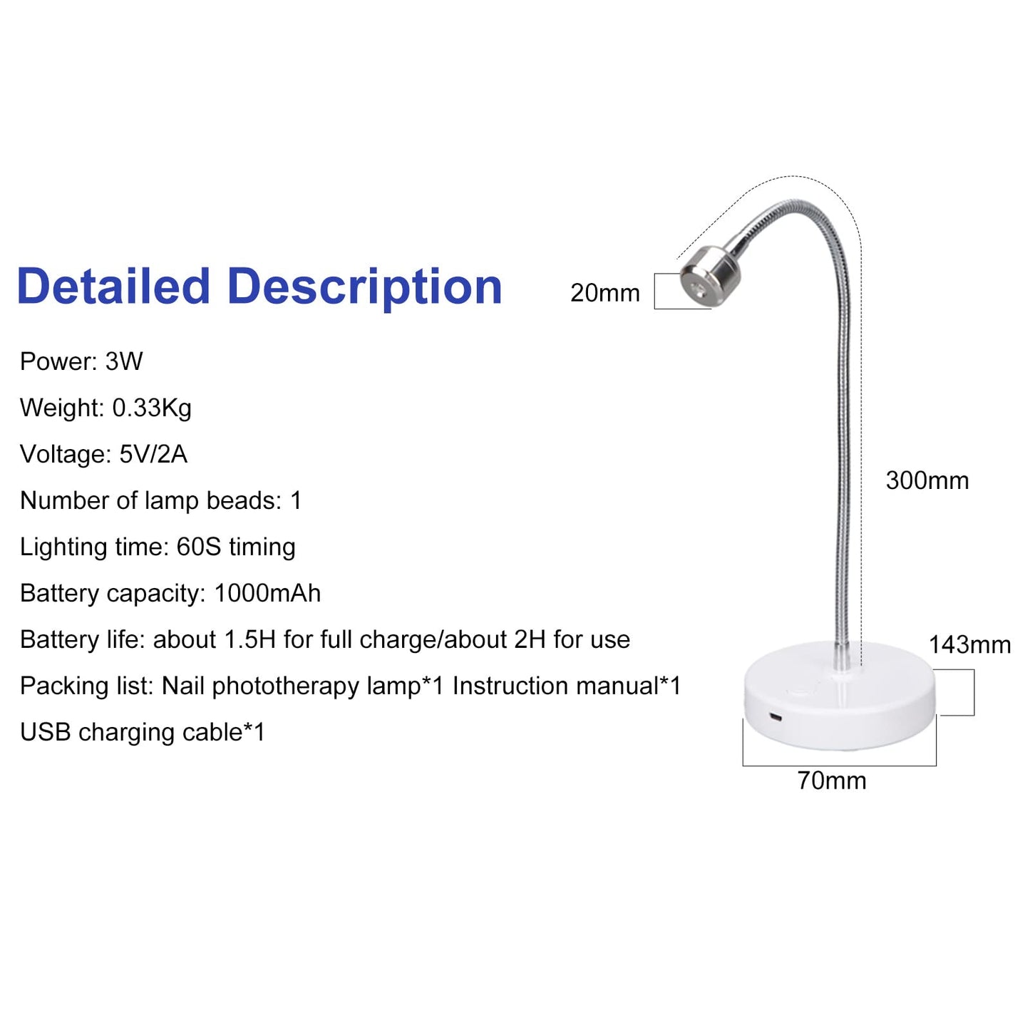 LED Nail Lamp, 3W Nail Dryer Lamp for Nails, Mini Gooseneck Nail Dryer Gel Nail Polish Curing LED Lamp Professional Nail Curing Machine, for DIY Nail Art