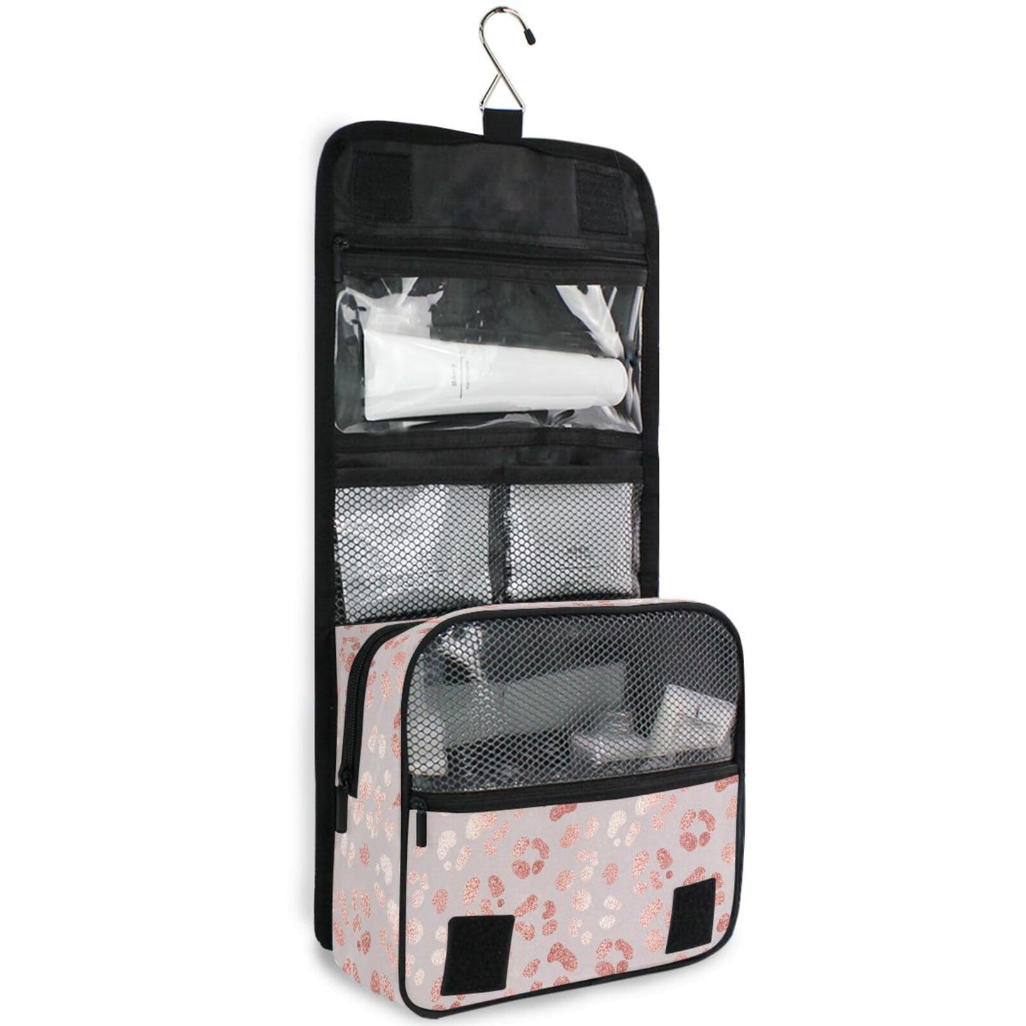 MNSRUU Hanging Toiletry Bag Rose Gold Leopard Print Makeup Bag Portable Travel bag for Toiletries Organizer Bags for Women Men, Travel-Essentials Bag