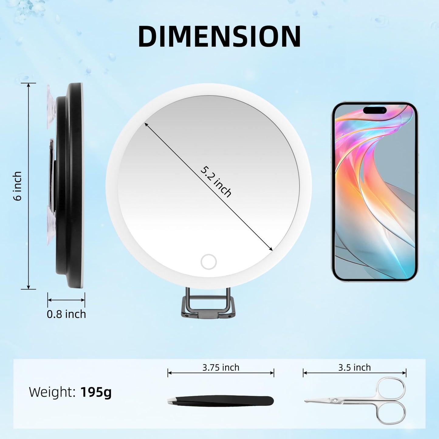 JJhxr 30X Magnifying Mirror with Lights, 6inch Makeup Magnified Mirror 30X Lighted Travel Magnification with 3 Suction Cups and 360° Adjustable Stand- Includes Tweezers & Scissors