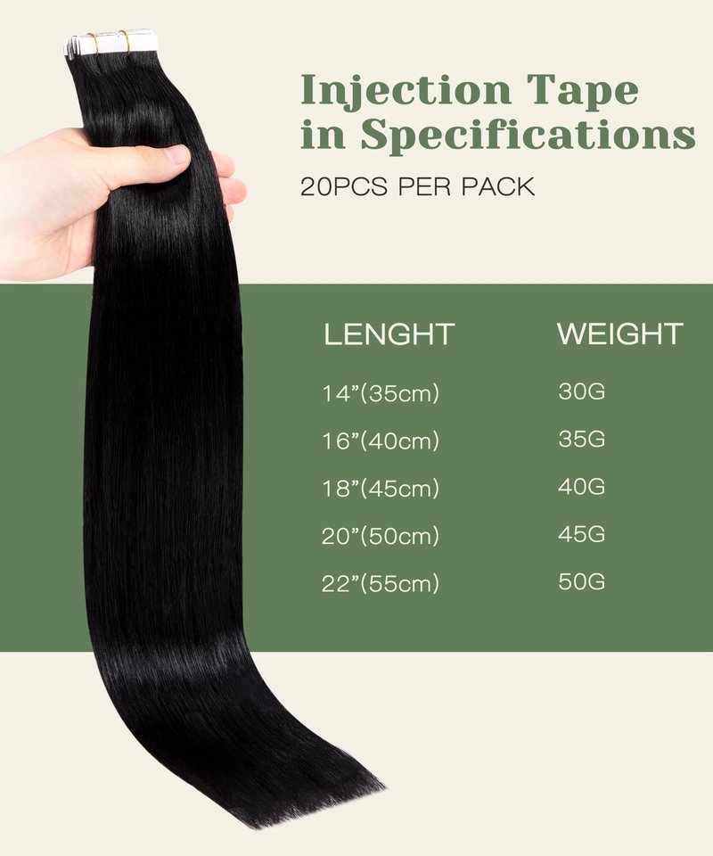 SURNEL Injected Tape in Hair Extensions 14 Inch Natural Real Human Hair Extension Jet Black Upgraded Seamless Remy Invisible Tape in Extensions 20Pcs 30g(#1,14)