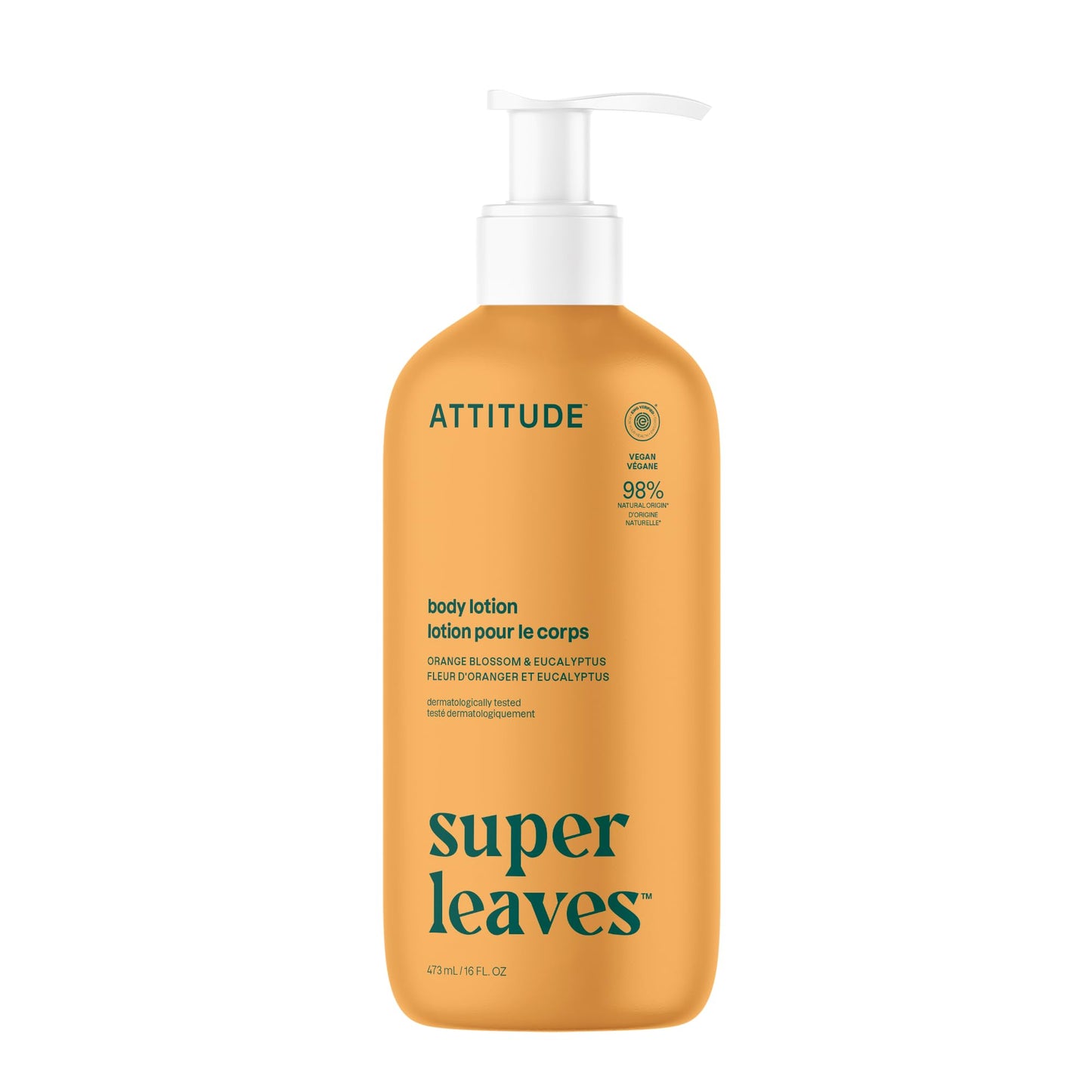 ATTITUDE Body Lotion, EWG Verified Moisturizer, Vegan Skin Care Products, Non-Greasy, Hydrating for Dry Skin, Cruelty Free, Orange Blossom & Eucalyptus Scent, 16 Fl Oz