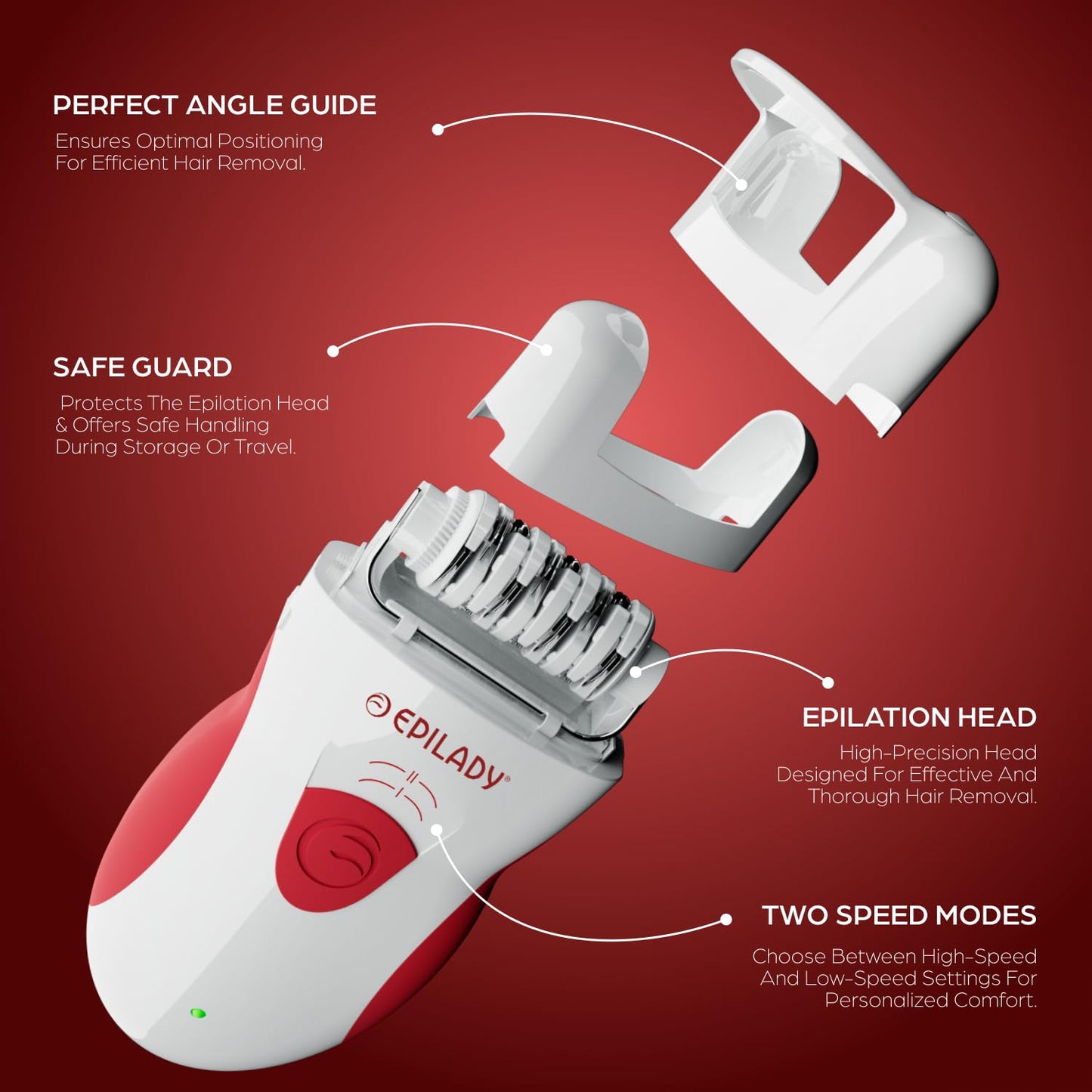 Epilady Legend 4 | Cordless Epilator Hair Removal Device for Women, 2 Speed Bikini Trimmer, Electric Shaver for Women, Rechargeable Body Hair Remover