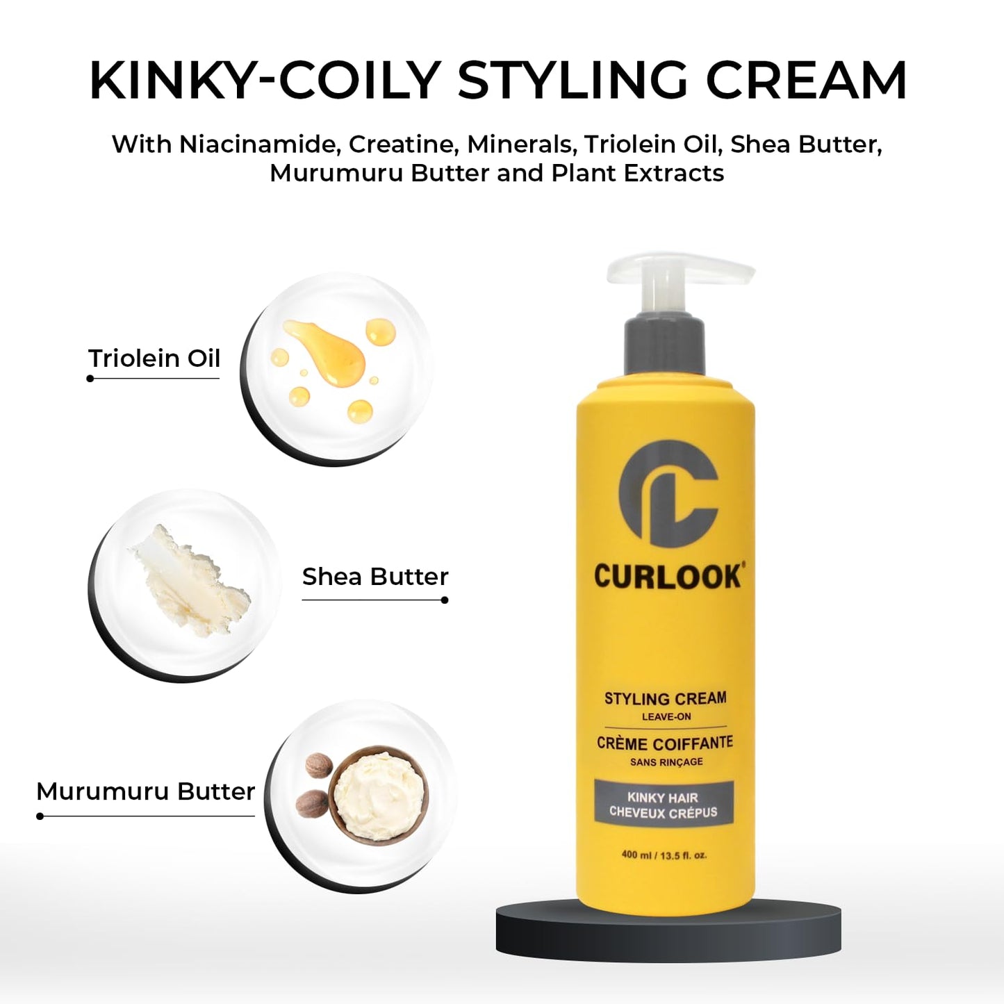 CURLOOK Kinky-Coily Hair Leave-in Styling Cream - Silicone Free With Niacinamide, Creatine, Minerals, Triolein Oil, Shea Butter, Murumuru Butter and Scalp & Plant Extracts - Made in Canada