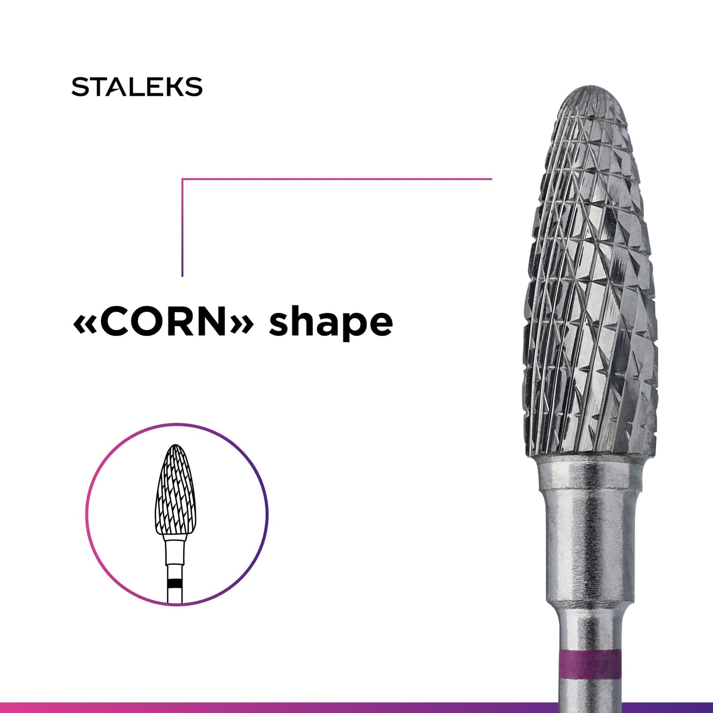STALEKS PRO Expert Carbide Nail Drill Bit (Corn, Purple, 5mm Head / 13mm WP) – Coarse Hardness for Artificial Nail Correction & Gel Polish Removal in Hardware Manicure/Pedicure
