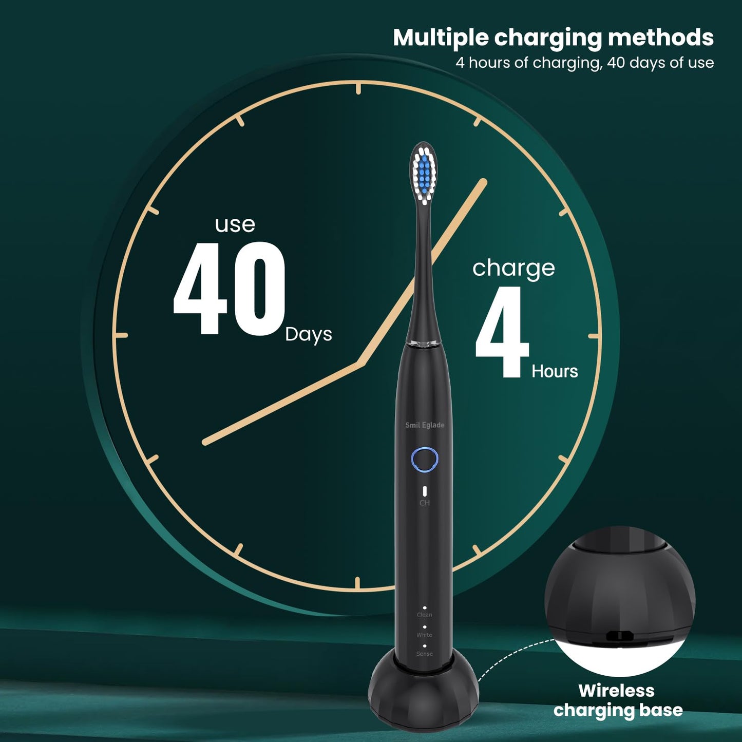 NBGRLVS Rechargeable Sonic Electric Toothbrush for Adults with 10 Brush Heads, 3 Modes, 2 Minute Smart Timer and Fast 4 Hour Charge - Perfect for Travel and Easy Dental Care (Black)