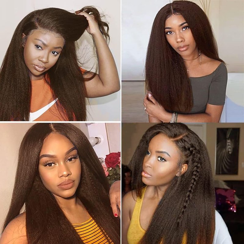 Lagalaga Color 4 Human Hair Bundles Chocolate Brown Yaki Wave 20 22 24 Inch #4 Dark Brown Bundles Human Hair Extension 12A Unprocessed Raw Brazilian Virgin Hair for Black Women