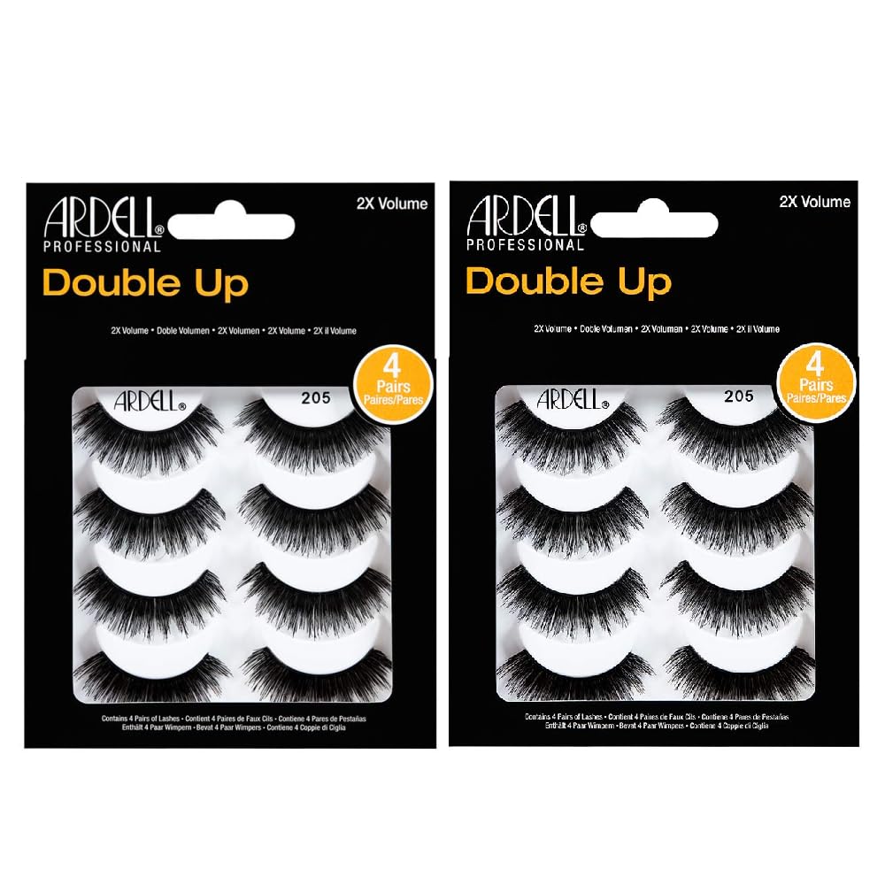 Ardell False Eyelashes Double Up 205 - Dramatic Volume, Cruelty-Free Strip Lashes for Bold, Full Glam Look, 2 Pack