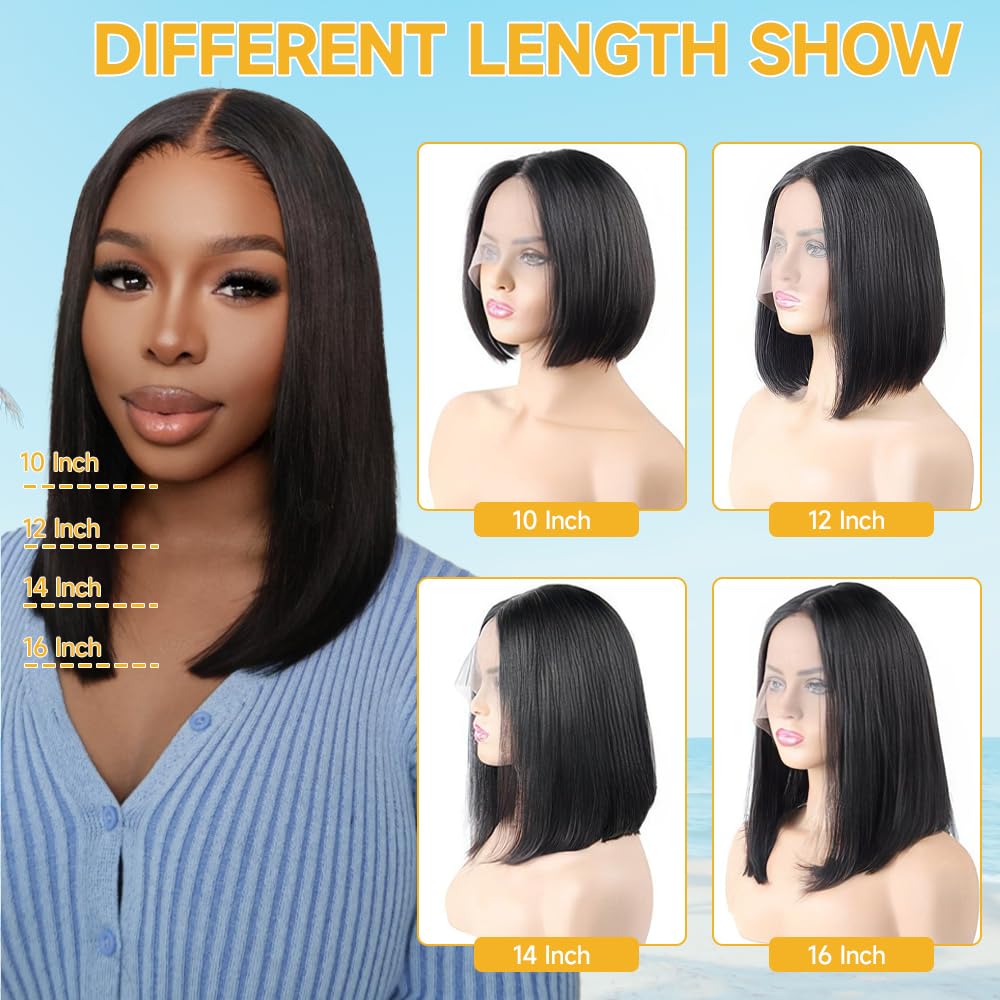 ASUTTRY Bob Wig Human Hair 200 Density Virgin Remy Hair Double Drawn Human Hair Wig 3x Longer Lifespan 13x4 HD Lace Front Wigs Human Hair Pre Plucked Bone Straight Short Bob Natural Black 10”