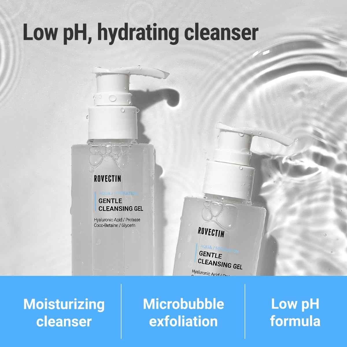 ROVECTIN Aqua Cleansing Gel (Conditioning Cleanser) Hydrating pH Balanced Facial Wash for Sensitive, Dry Skin | No Stripping, Fragrance-Free | Vegan, Korean Skincare (5.9 fl. oz)
