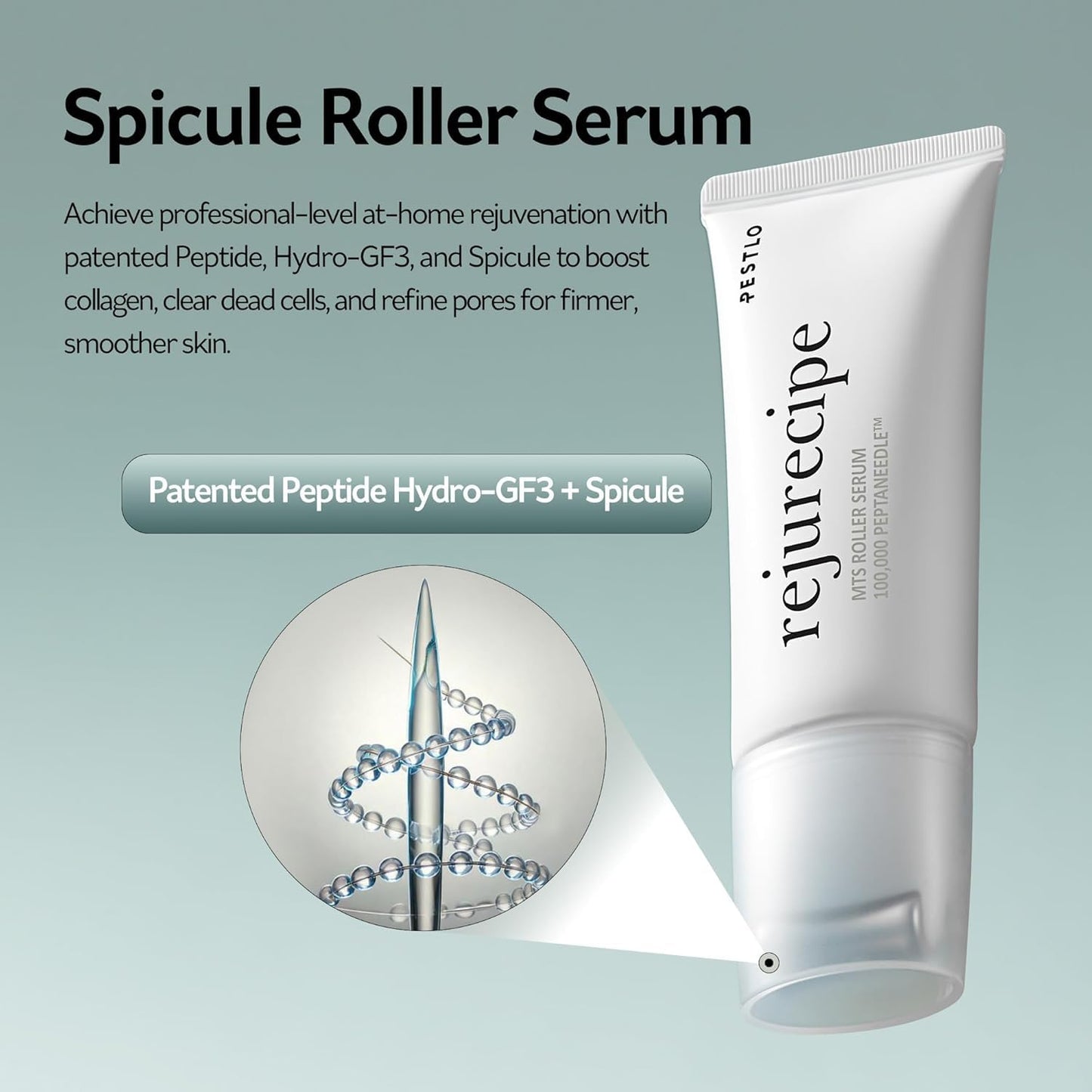 PESTLO Rejurecipe Spicule Roller Serum 50ml (1.69 fl oz) - Exfoliating & Hydrating Serum with Spicule Technology, Phyto-PDRN for Face, Neck, Décolleté with Gua Sha