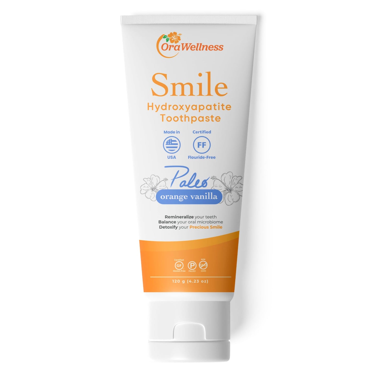 OraWellness Smile Remineralizing Hydroxyapatite Toothpaste, Vanilla Orange - Xylitol & Microcrystalline Hydroxyapatite, Made in USA, Fluoride Free Natural Tooth Repair & Teeth Whitening, 4.23oz