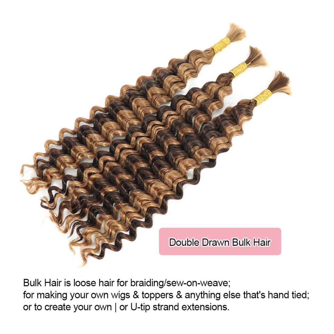 Deep Wave Bulk Bundles Human Hair for Braiding Crochet Hair for Bohemian Box Braids DSEKCAIN Highlight 100 Grams (2 of 50g)16 inch P4/27#
