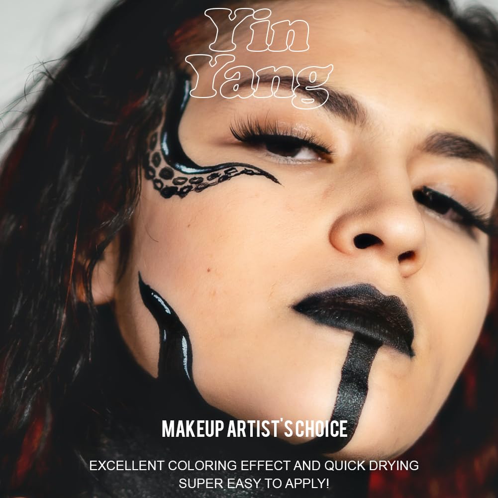 tru4mi -Water Activated Eyeliner Black & White “YinYang” 2 in 1 -Wet Liner Makeup - Smudge Proof Face Body Paint - Great for Cosplay, Holiday, Party - Skin Safe & Child Friendly -10g/container