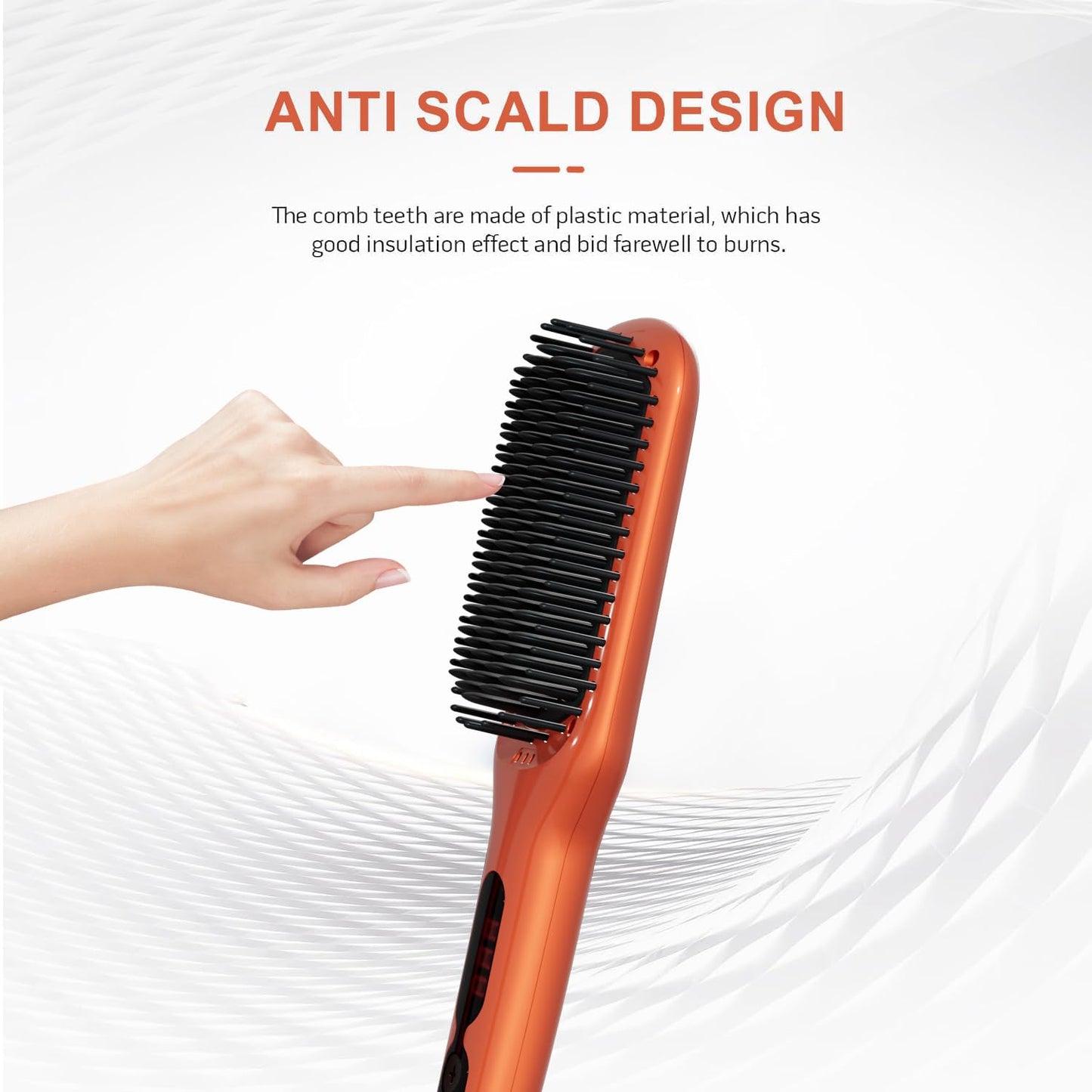 Hair Straightener Brush - Ceramic Ionic Heated Brush for Frizzy & Thick Hair | 20s Heat-Up, Anti-Scald, 360° Swivel Cord, Vibrant Orange