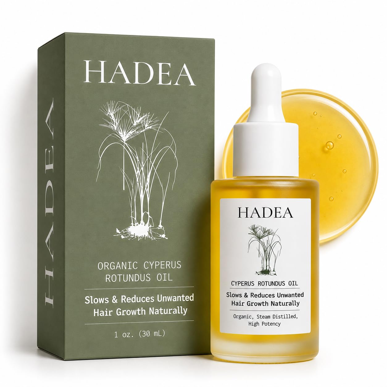 HADEA Cyperus Rotundus Oil to Reduce Hair Growth 100% Organic High-Potency Steam Distilled Cyprus Nutgrass Cypress Inhibitor | Cypress Rotundus Oil For Pcos, Hirsutism, Any Unwanted Hair 30ml