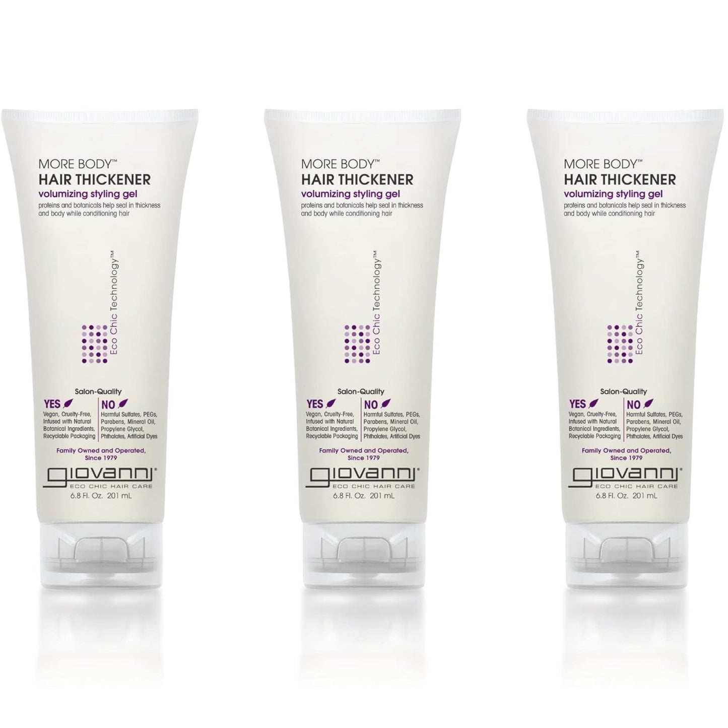 GIOVANNI More Body Hair Thickener - Volumizing Styling Gel, Hair Thickener, Plumps Hair, Seals Split Ends, Adds Shine, Paraben-Free, Color Safe, Natural Botanical Ingredients - 6.8 oz (3 Pack)