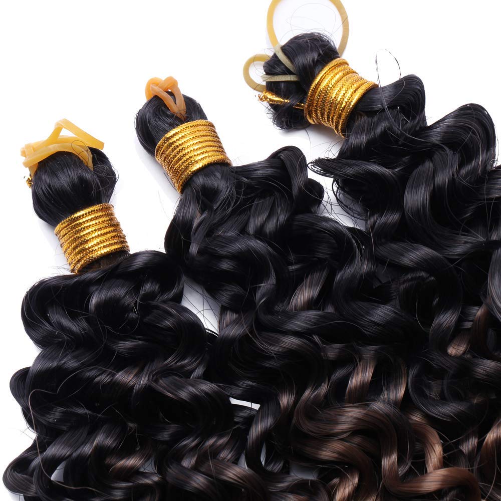 S-noilite 9 Bundles Marlybob Curl Crochet Hair Extension Water Wave Deep Wave Short Crochet Hair Bohemian Braiding Hair Extensions Ombre Synthetic Marley Braid Hair (8"-9bundles,Black to Coffee Brown)