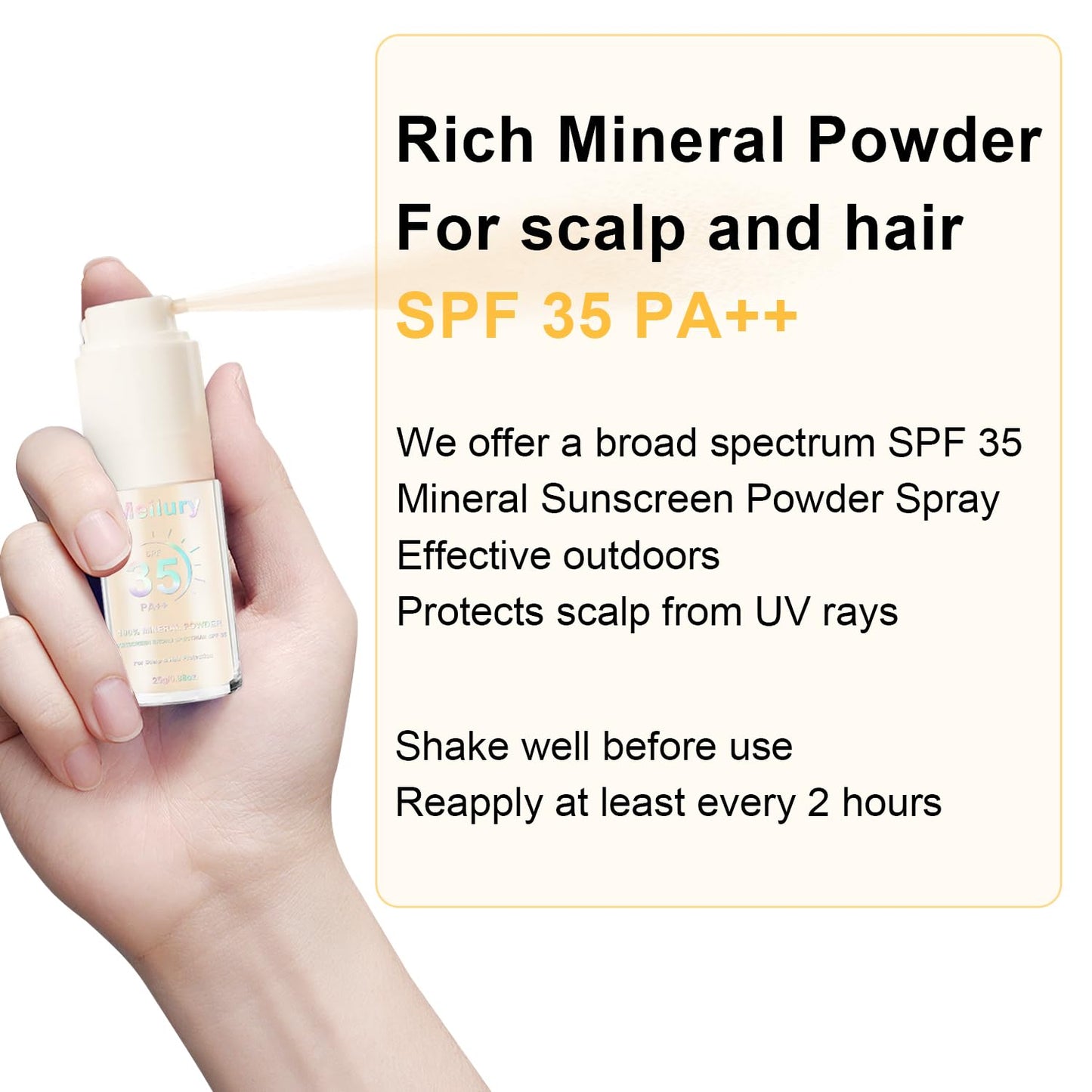 Mineral Sunscreen Powder for Scalp & Hair - SPF 35 PA++ Broad Spectrum UV Protection | Lightweight & Non-Greasy, 0.71 Oz.