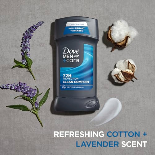 Dove Men+Care Antiperspirant Deodorant Stick 4 Count Clean Comfort 72-Hour Sweat & Odor Protection Antiperspirant for Men With 1/4 Moisturizing Cream 2.7 oz