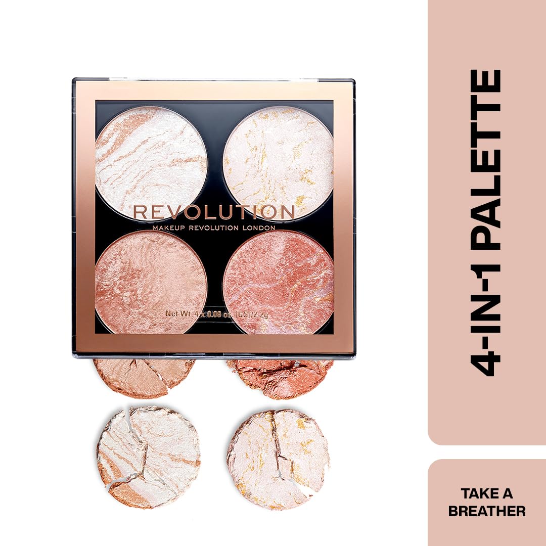 Makeup Revolution Cheek Kit, Take A Breather: 12 Shimmery Pink & Beige Cheek Shades in a Compact Palette