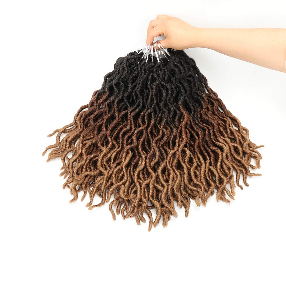 Eliza 14 Inch Wavy Gypsy Locs Ombre Red Soft Locs Crochet Hair 6 Packs Goddess Faux Locs Crochet hair African Roots Synthetic Braiding Hair Extensions for Black Women(14",6Packs, OM3T430)