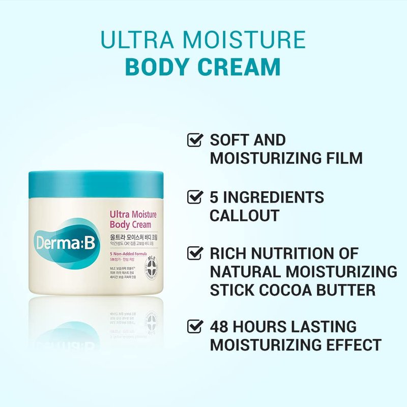Derma B Ultra Moisture Body Cream - Deep Hydration Moisturizer for Dry Skin | 14.54 fl oz (430ml)