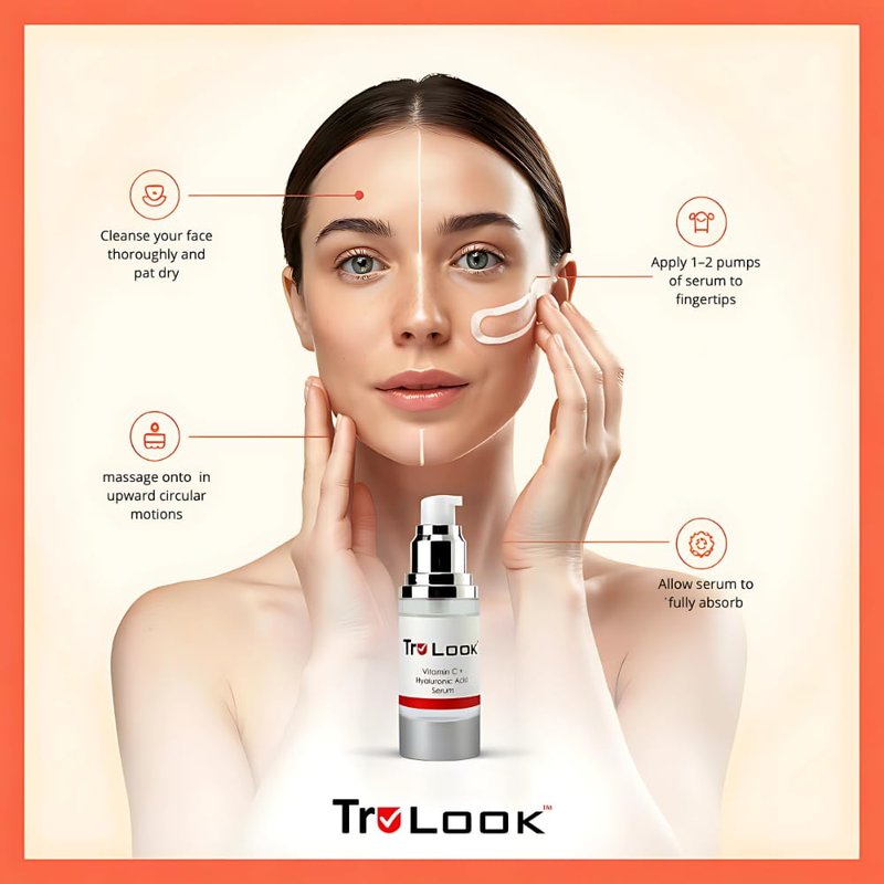 TruLook Vitamin C + hyaluronic Acid Serum for face, Anti Aging, Anti Wrinkle, Improves Dark Spots, Tone, & Fine Lines Made in USA