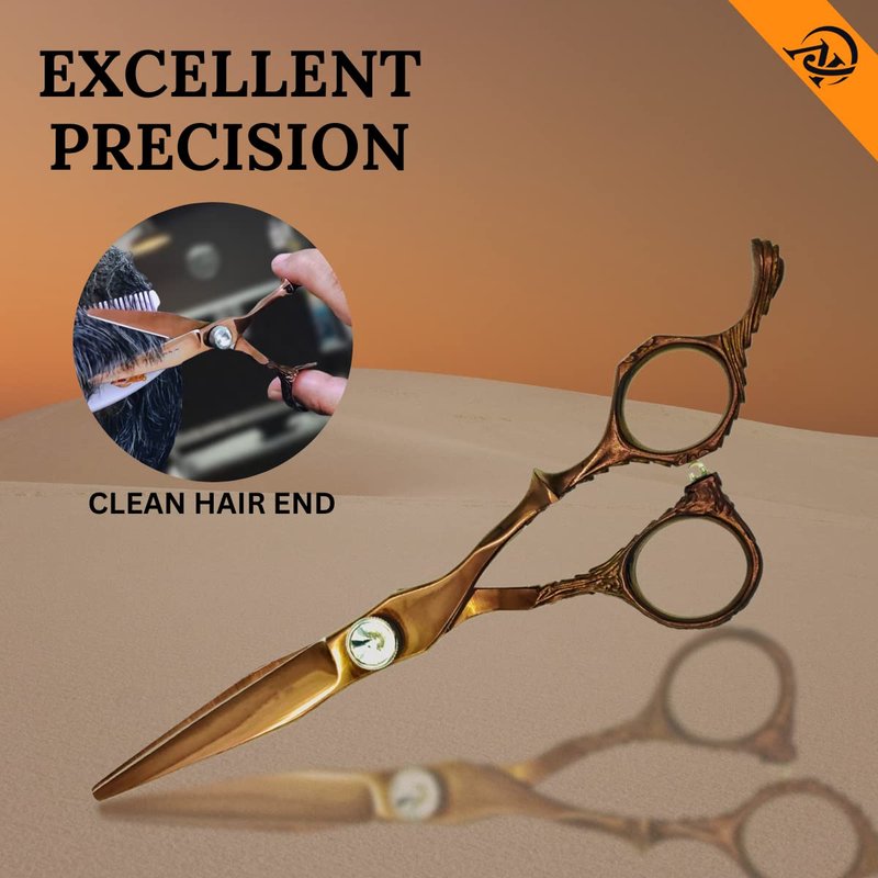 JIM PRO Professional Quality Barber Scissor - Hair Cutting Scissors, Professional Japanese 440C Stainless Steel Barber Hair Scissors With Dragon Handle, for Salon and Home Use 6.5" (ROSE GOLD - 440C)