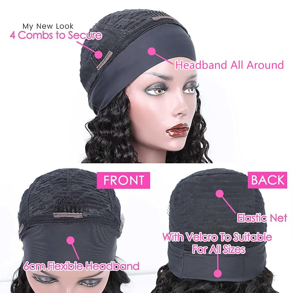 Smoothair Headband Wig Human Hair Kinky Curly Headband Wigs for Black Women Human Hair Wigs Glueless 12 Inch None Lace Front Wigs 150% Density (No Mixed)