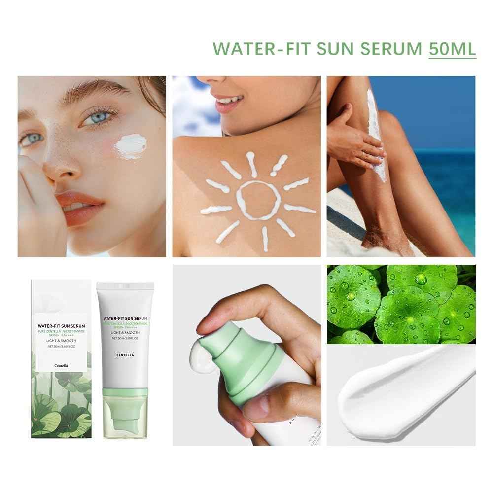2 Pcs Centella Sunscreen SPF50, Moisturizing Non-Sticky Centella Water-Fit Sun Serum for Face and Body.