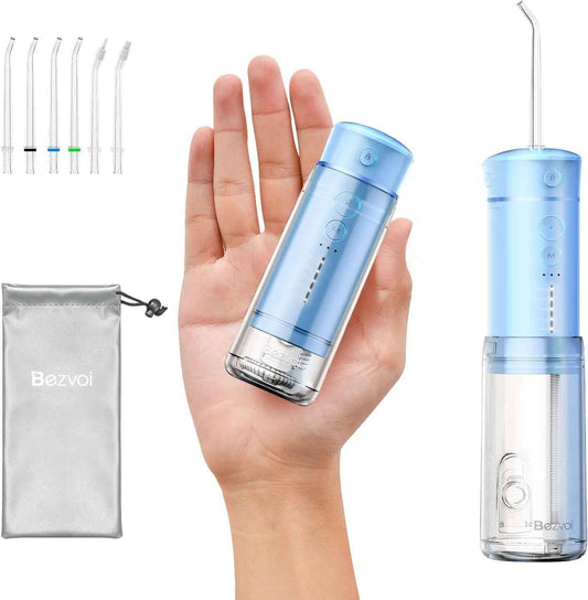 Water Flosser Mini Cordless Portable: 5 Modes Travel Water Dental Floss with Telescopic Water Tank, IPX7 Waterproof Oral Irrigator for Teeth Cleaning Gums,Orthodontic,Braces Dental Care (Sky Blue)