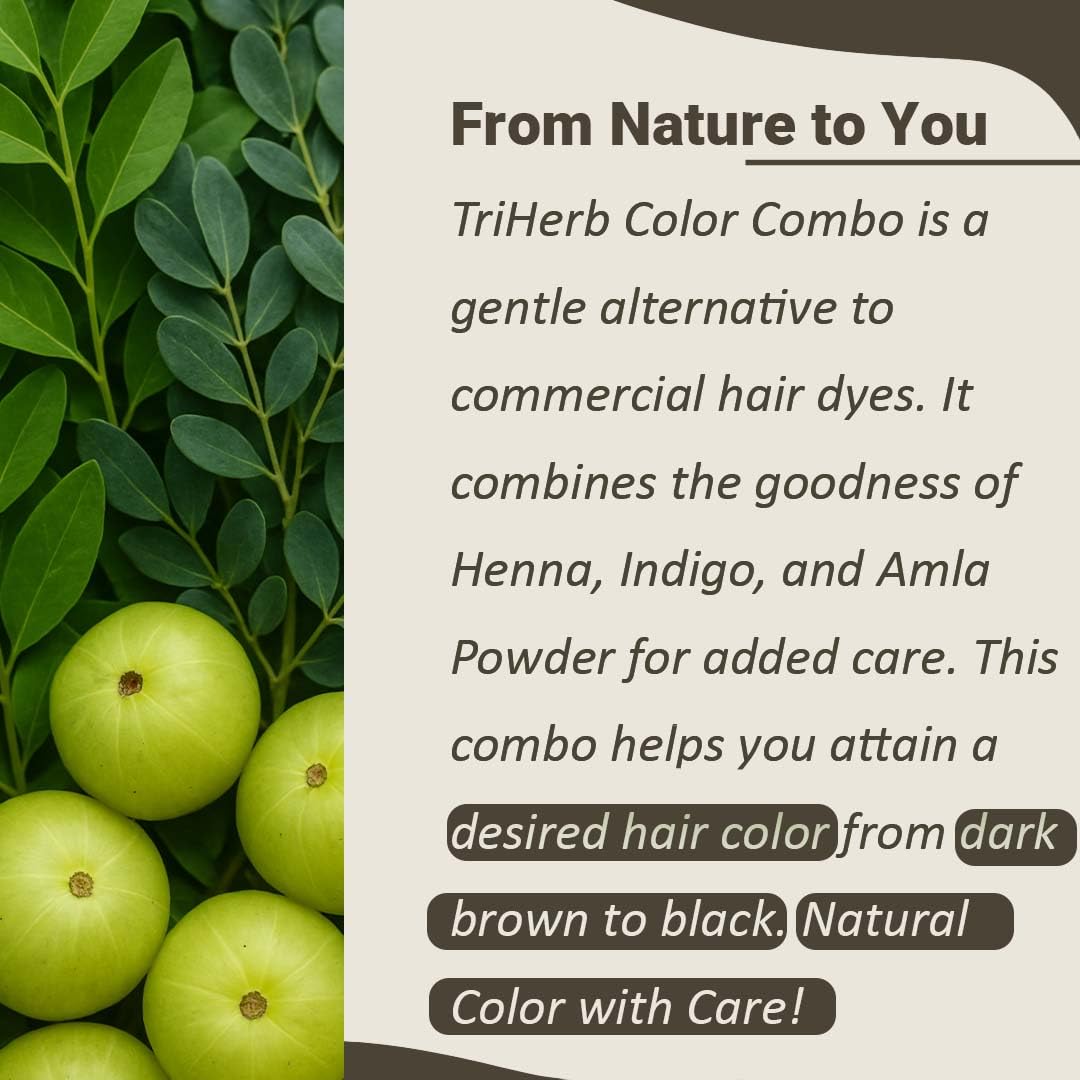 Mi Nature TriHerb Color Combo 300g (100g x 3) | Natural Care Kit with Henna, Indigo & Amla Powder | Colour With Care