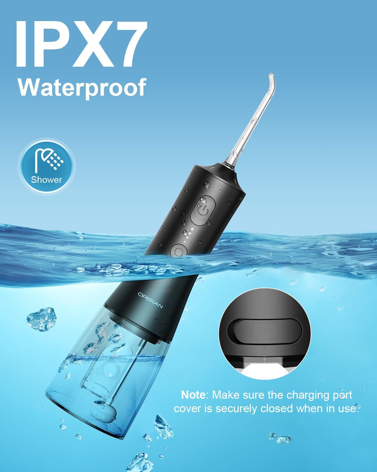 OPERAN Water Flossers for Teeth, Cordless Portable Water Flossers for Adults Braces, IPX7 Waterproof with 4 Modes, 4 Professional Nozzles, 300ml Tank & 21 Days Runtime for Travel, Black, 1Pack