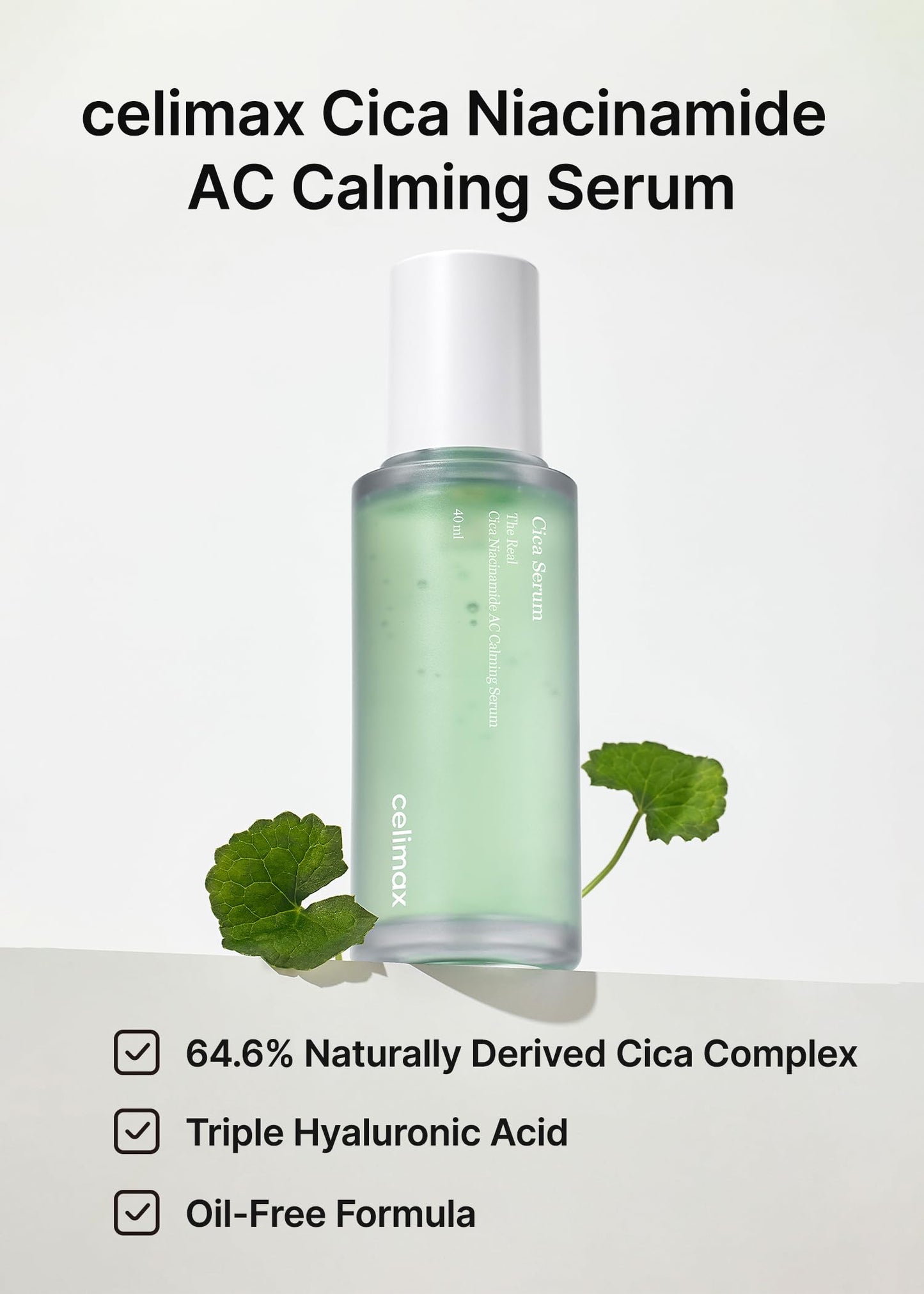 celimax The Real Cica Niacinamide AC Calming Serum 40ml | Hyaluronic Acid Redness Relief Moisturizing Soothing Restoring Serum Mild Formula for Sensitive Skin