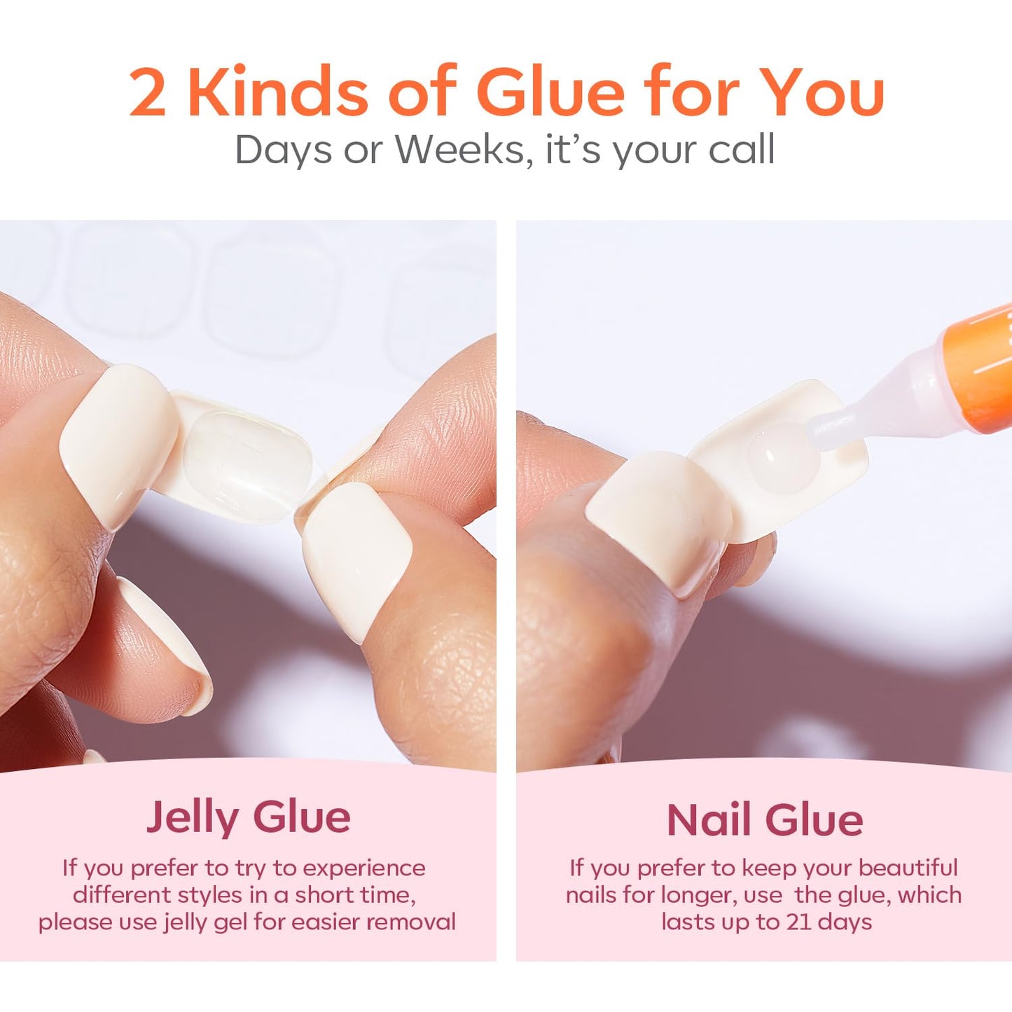 modelones French Tip Press On Nails, Short Oval Fake Nails Press Ons with Nail Glue, Adhesive Tabs, Nail File, Prep Pad, Manicure Stick, 32Pcs 16 Sizes, Nude, Summer Women Girl Gift