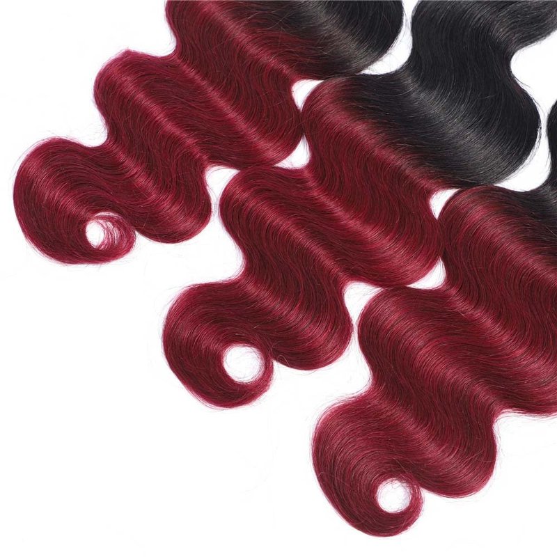 Burgundy Bundles Human Hair 1B99J Body Wave Bundles Unprocessed Brazilian Virgin Hair 3 Bundles 8 10 12 Inch Two Tone Black And Wine Red Bundles Human Hair Ombre Bundles