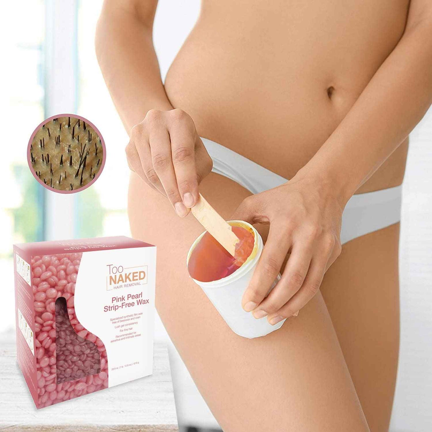 Too Naked Pink Pearl Strip-Free Wax, Beeswax-Free Wax, Synthetic Film Wax, 28.8 ounces