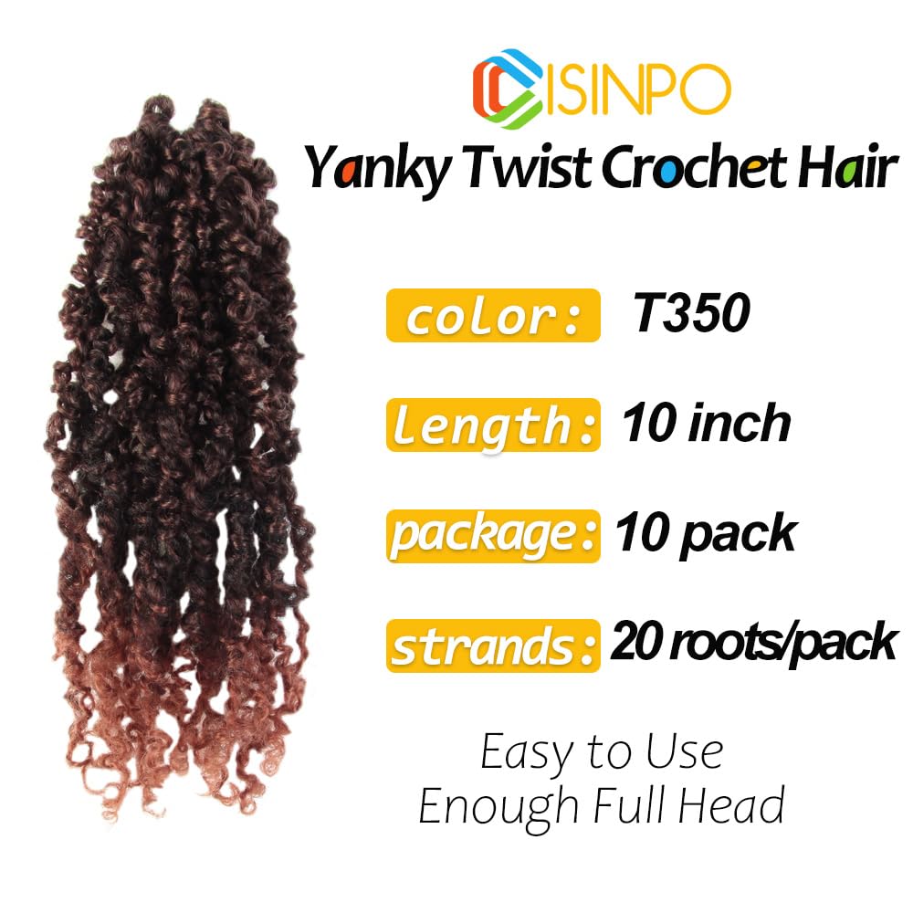 Cisinpo Yanky Twist Crochet Hair 10 Inch 10 Packs Pre-Twisted Ombre Ginger Red Micro Spring Twist Boho Senegalese for Black Women(T350, Total 200 Strands)