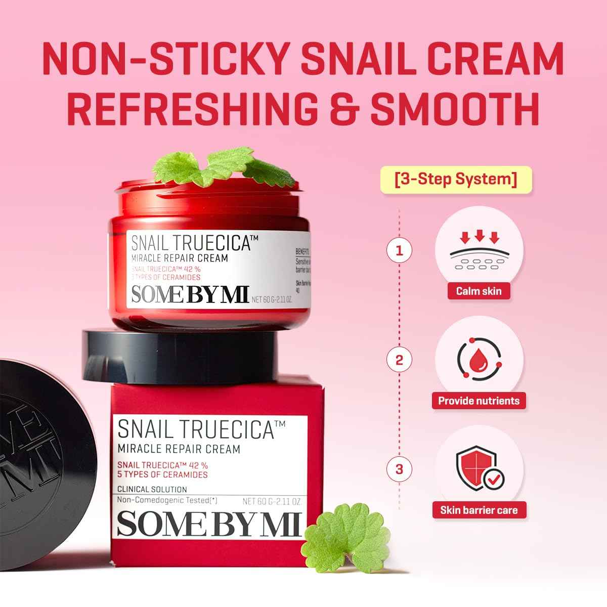 SOME BY MI Snail Truecica Miracle Repair Cream - 2.02Oz, 60ml - Made from Snail Mucin for Sensitive Skin - Daily Repair Face Moisturizer for Acne Marks and Strengthen Skin Barrier - Korean Skin Care
