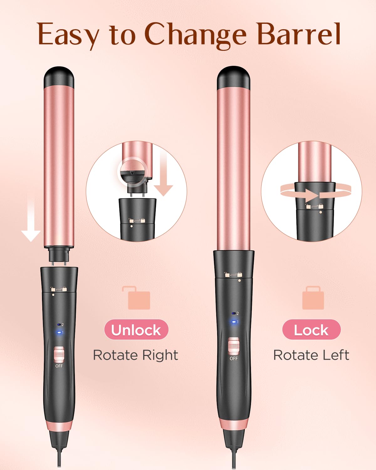 5 in 1 Wand Curling Iron-Kinked Curling Wand Set with Flat Iron Hair Straightener, 3 Barrels Hair Crimper, 3 Ceramic Curling Irons (0.35"-1.25"), 2 Temps Fast Heat Hair Waver Curler, Black
