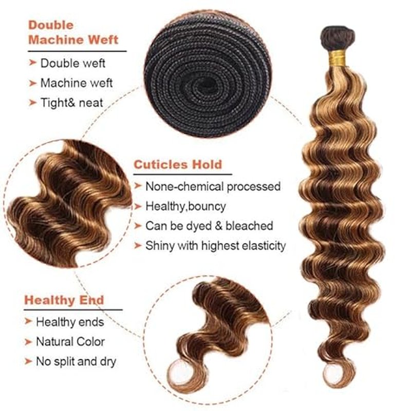 P427 Human Hair Bundles Honey Blonde Deep Wave 3 Bundles 26 26 26 Inch Unprocessed Brazilian Virgin Remy Hair Highlight Deep Curly Bundle Human Hair Extensions