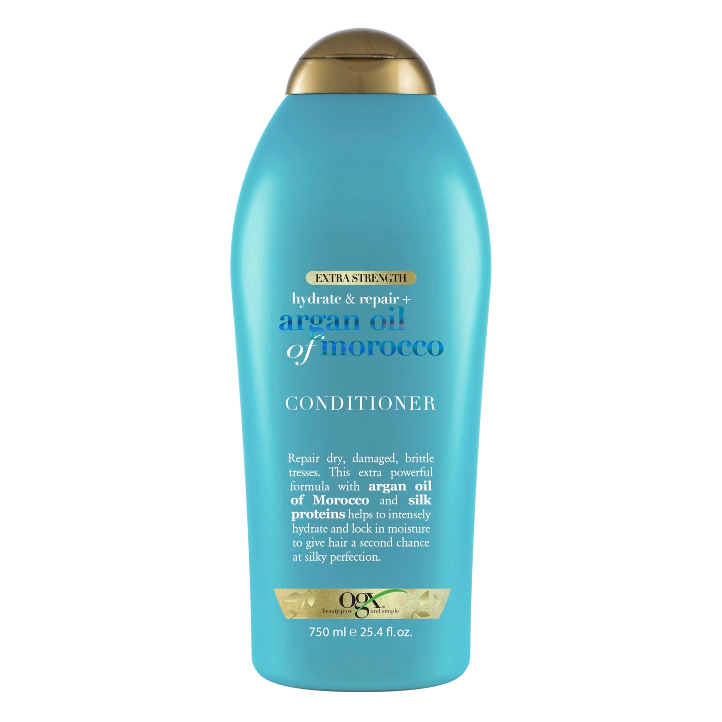 OGX Extra Strength Hydrate & Repair + Argan Oil of Morocco Conditioner for Dry, Damaged Hair, Cold-Pressed Argan Oil to Moisturize Hair, Paraben-Free, Sulfate-Free Surfactants, 25.4 Fl Oz
