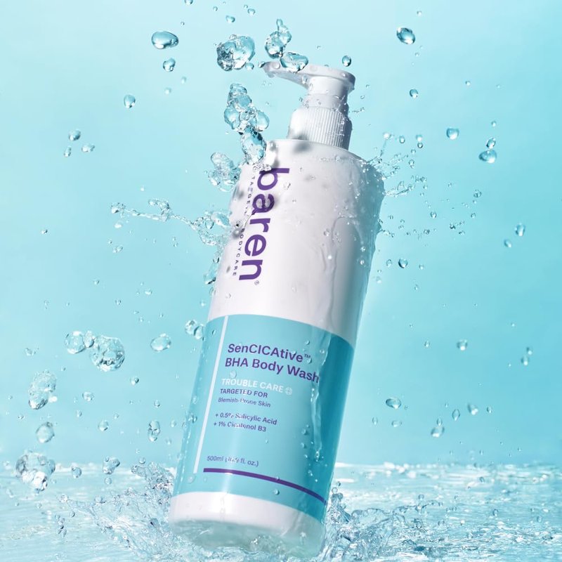 Baren Body Wash with Salicylic Acid – Gentle Exfoliating Cleanser for Sensitive Skin, Hydrating and pH-Balanced, Sulfate and Paraben Free, Korean Skin Care 16.9 fl oz