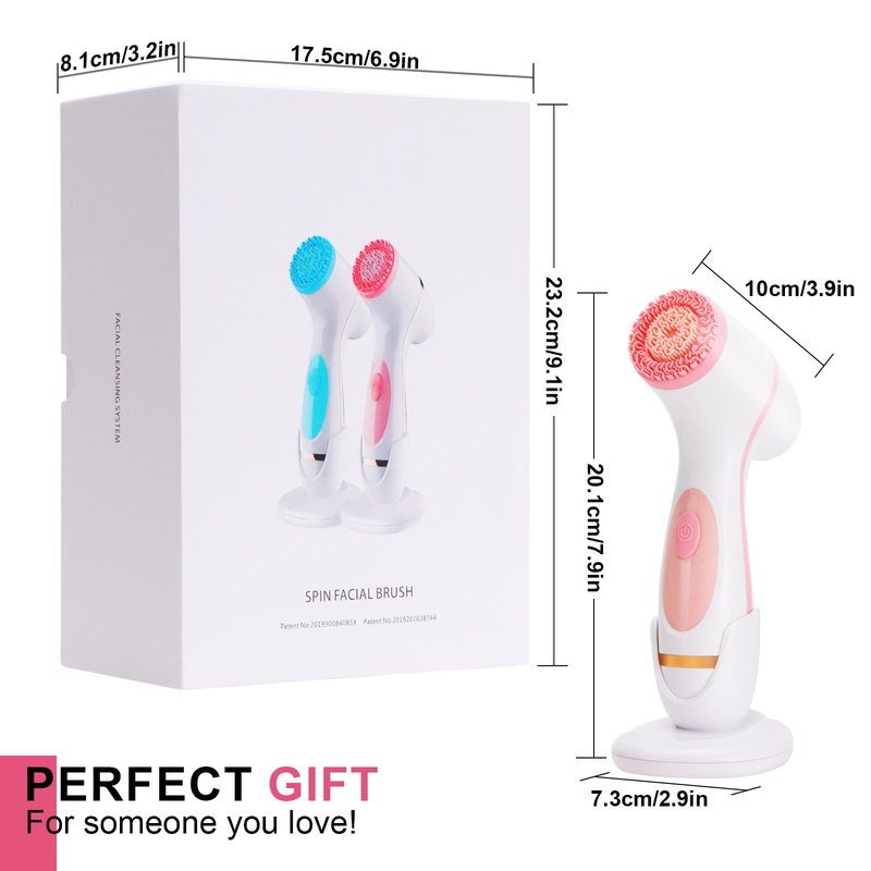 Facial Cleansing Brush, Waterproof Dual-Rotation Face Scrubber Exfoliator with 3 Brush Heads and 2 Adjustable Speeds, Rechargeable Exfoliating Face Brushes for Cleansing and Skin Care (Pink)
